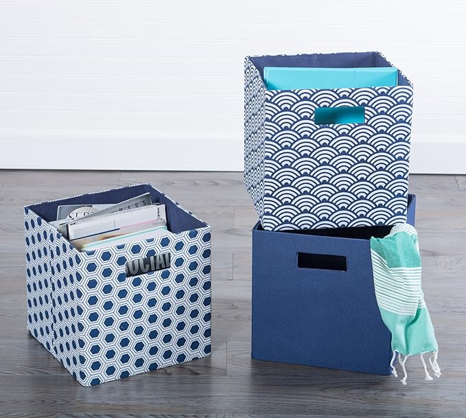 DII Poly-Cube Storage Collection Hard Sided, Collapsible Solid, Small, Nautical Blue
