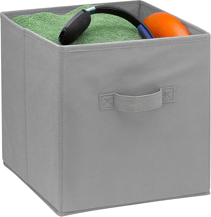 Handy Laundry Foldable Cube Storage Bins - 6 Pack - Decorative Fabric Storage Cubes are Collapsible & Great Organizer for Shelf, Closet or Underbed. Convenient for Clothes or Kids Toy Storage (Grey)