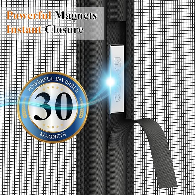 MAGZO Customized Magnetic Screen Door, Reinforced Polyester Scratch-Proof, Keep Annoying Creatures Out, Easy Install with Strong-Adhesive Hook&Loop, Enjoy Beauty Sunshine and Let Fresh Air Flow