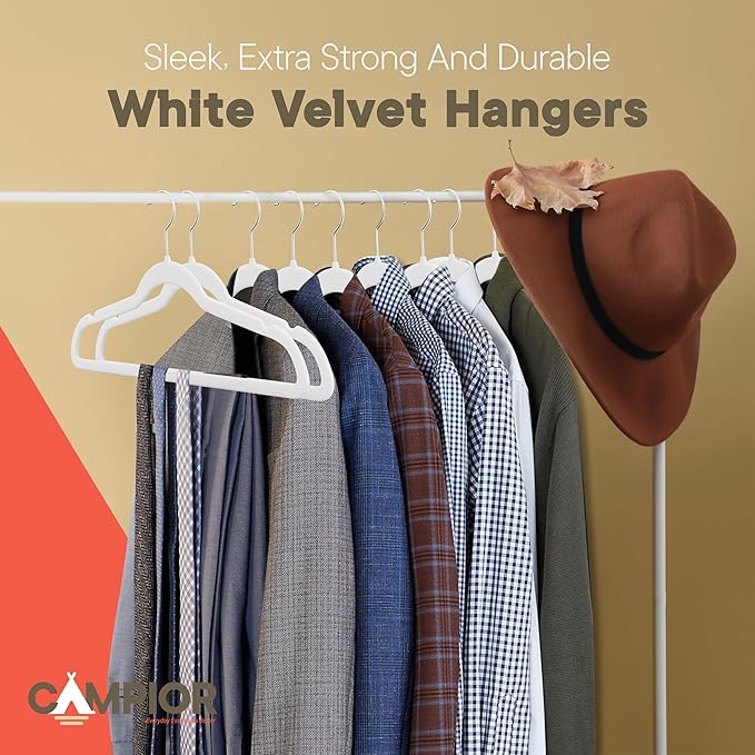 White Velvet Hangers 80 Pack – 360° Swivel Hook, Non-Slip and Space Saving Hangers, Heavy-Duty 11 lbs Weight Capacity - Smooth Velvet Finish for Crease-Free Clothes and Effortless Closet Organization