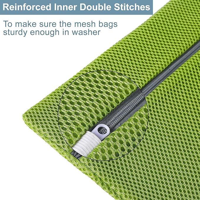 4 pack Mesh Laundry Bags,Mesh Wash Bags,Lingerie Bags for Washing Delicates,12 x 16 Inches lingerie bags for Laundry, Travel Storage Organize Bag for Cotton Clothes,Sheet, Shoes(GREEN)