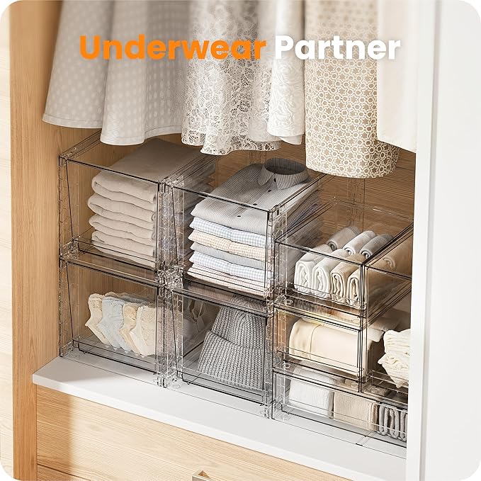 A-LuGei 【𝟰𝗣𝗖𝗦】 Acrylic Stackable Drawers, 11.8" L Makeup Organizer, Bathroom Organizer and Storage, Under Sink Organizer, Plastic Storage Bins