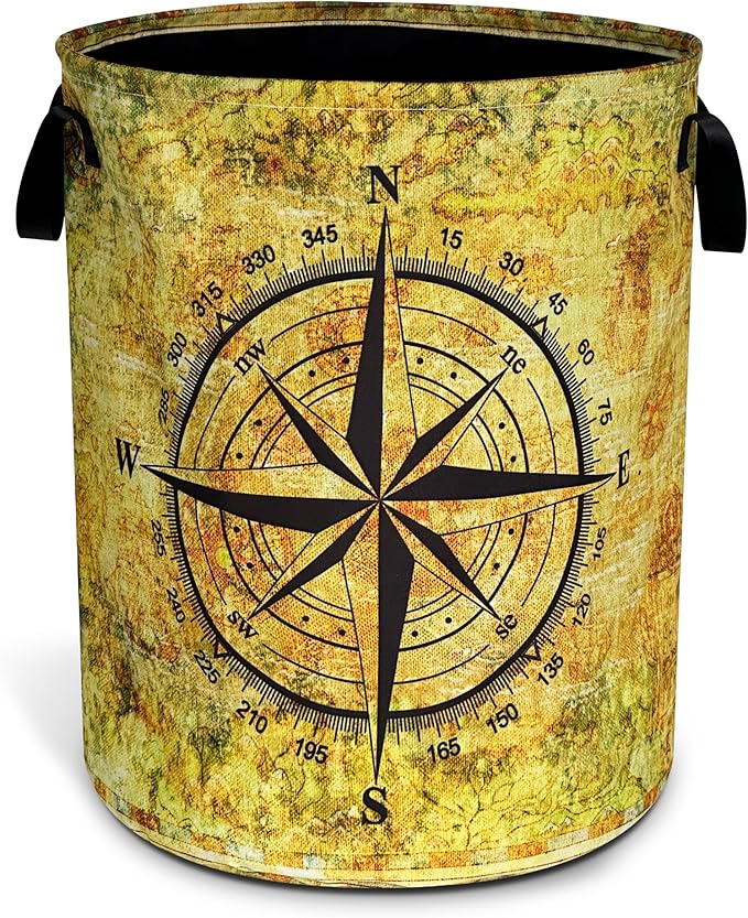 Compass Laundry Basket Oxford Cloth Funny Adventure Laundry Hamper With Handle Foldable Portable Clothes Storage Basket 18.9 X 16.5 In Storage Bag For Laundry Room/Bathroom/Bedroom/Dormitories