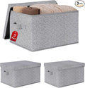 WUIKE Foldable Storage Bins with Lids, Storage Boxes with Handles, Closet Shelf Organizer, Fabric Storage Baskets for Bedroom, Decorative Storage Containers, Large, Ash Gray, 3-Pack