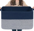 Goodpick Large Blanket Basket 22" x 17" x 12" Woven Storage Baskets for Organizing, Decorative Cotton Rope Basket for Living Room Home Decor, Toy Baskets for Kids, Mixed Blue