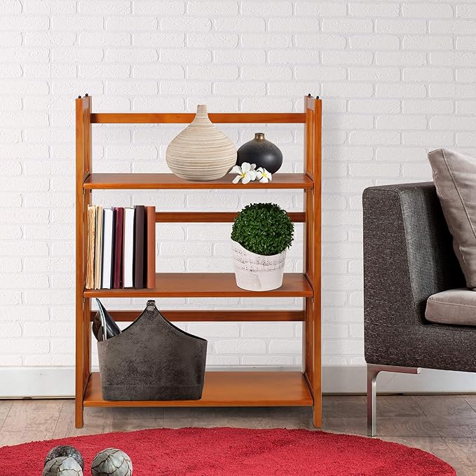 Casual Home 3-Shelf Folding Stackable Bookcase (27.5" Wide)-Honey Oak