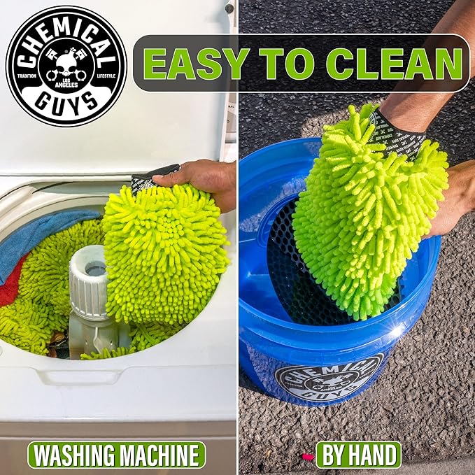 Chemical Guys Chenille Premium Scratch-Free Microfiber Wash Mitt for Car Washing - Lime Green, Ultra-Soft Car Wash Glove, Swirl-Free Finish, Safe for Trucks, SUVs, Motorcycles, and More