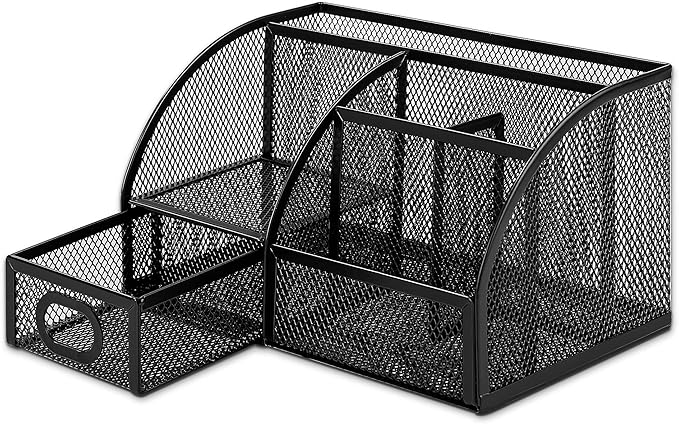 Amazon Basics Pen Holder and Desk Organizer, Office Supplies Storage Caddy, 9.1" x 5.9" x 5.5", Black