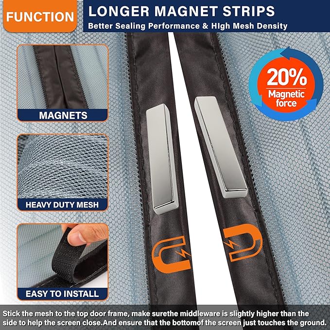 Mesh Screen with Magnetic Closure-Keeps Bugs Out Let Breeze in, Heavy Duty - Pet and Kid Friendly, Works with Front, Sliding Doors (38 x 82 Inch) Gray