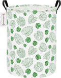 QUEENLALA Large Storage Basket,Laundry Hamper/Bathroom/Home Decor/Collapsible Round Storage Bin,Boys and Girls Hamper/Boxes/Clothing(Round-Green Leaf)