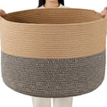 Foldable Laundry Hamper Basket with Collapsible Handle Cotton Rope Soft Woven Fabric Storage Organizer Clothes Toys Nursery Bedroom Dorm Space Saving Bin (Camel & Mix Camel, 65L(19.7"D x 12.6"H))