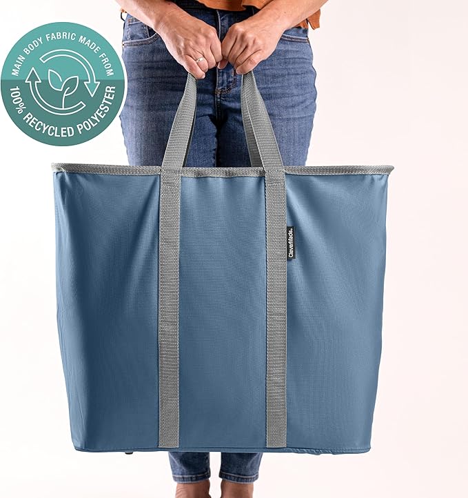 CleverMade Collapsible Laundry Caddy - Denim Shadow Gray 2Pack 64L - Foldable Storage Organization Container for Clothes Laundry Room Storage Solution