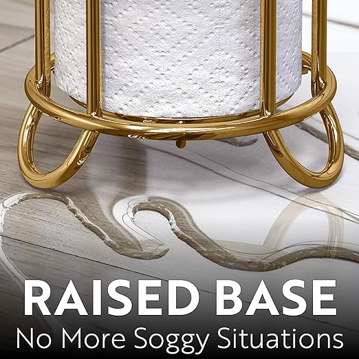 BROOKSTONE, Gold Toilet Paper Holder, Freestanding Bathroom Tissue Organizer, Minimalistic Storage Solution, Stylish Design [Holds MEGA Rolls]