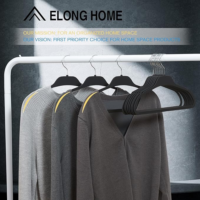 ELONG HOME Rubber Coated Hangers 20 Pack, Non-Slip Clothes Hangers with Rustproof Hooks, Space Saving Thin Design for Closet/Retail/Home