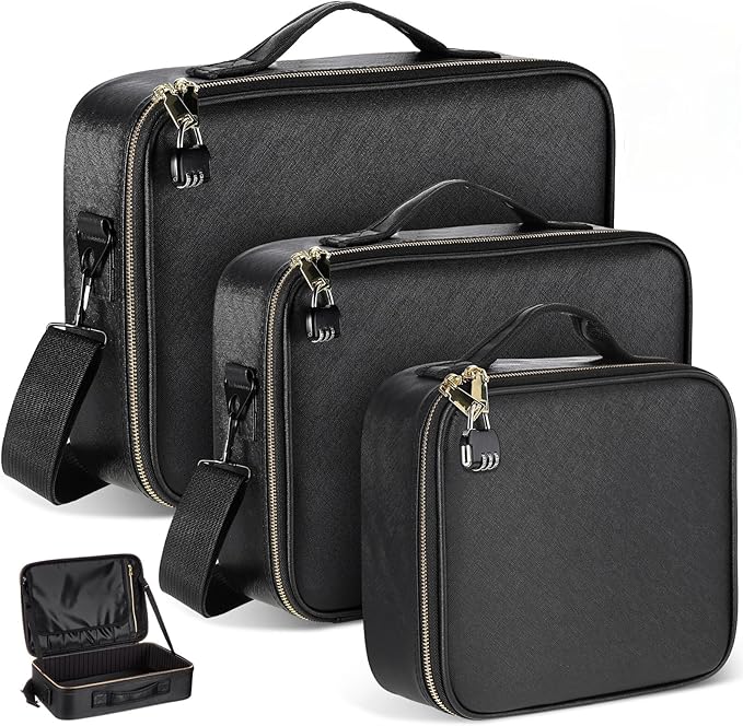 Eccliy Locking Storage Box for Toy, 10.2 x 9 x 4 Inches Discreet Lockable Game Toy Storage Flat Box Bag with Combination Lock, PU Leather(Black)