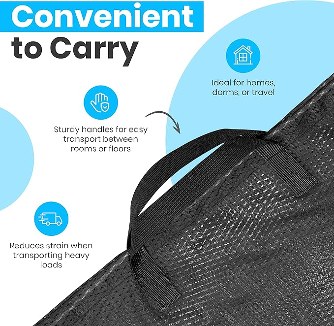 Large Mesh Laundry Bags - Heavy Duty with Handles & Drawstring - Machine Washable Net Laundry Sacks for College Dorm, Camp, Travel, Bedding & Clothes Storage (Black)