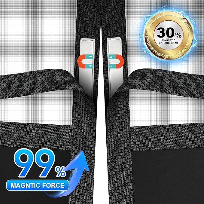 Magnetic Screen Door 36"x82" Blackout – Privacy Protection, Powerful Magnets, Heavy Duty Thicker 265g/㎡ Mesh, Easy Install, Self-Sealing, Pet Tested, Tie Backs, Screen Door Mesh
