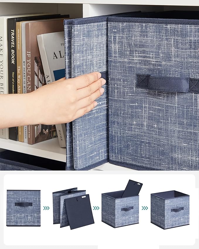 SONGMICS Storage Cubes, 11-Inch Non-Woven Fabric Bins with Double Handles, Set of 6, Closet Organizers for Shelves, Foldable, for Clothes, Misty Blue UROB026I01