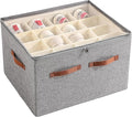 Shoe Organizer for Closet, Foldable Large Shoe Storage Bins with Clear Cover, Removable Partitions and Bottom are Supported by Plastic Boards (Grey, 20.5“Lx16.9 Wx13'H)
