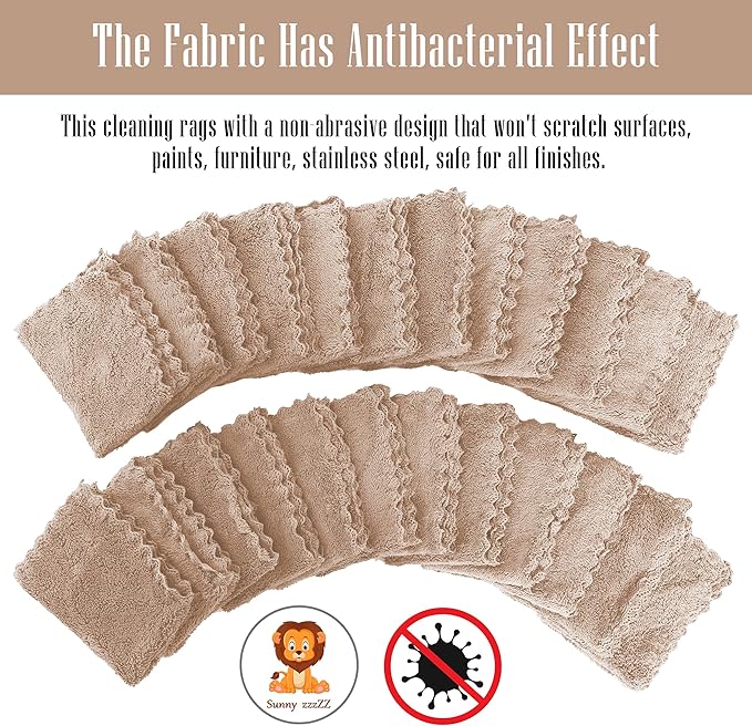 Sunny zzzZZ 24 Pack Kitchen Dishcloths - Does Not Shed Fluff - Reusable Dish Towels, Dish Cloths, Super Absorbent Coral Fleece Cleaning Cloths, Nonstick Oil Washable Fast Drying, 7 x 9 Inch (Brown)