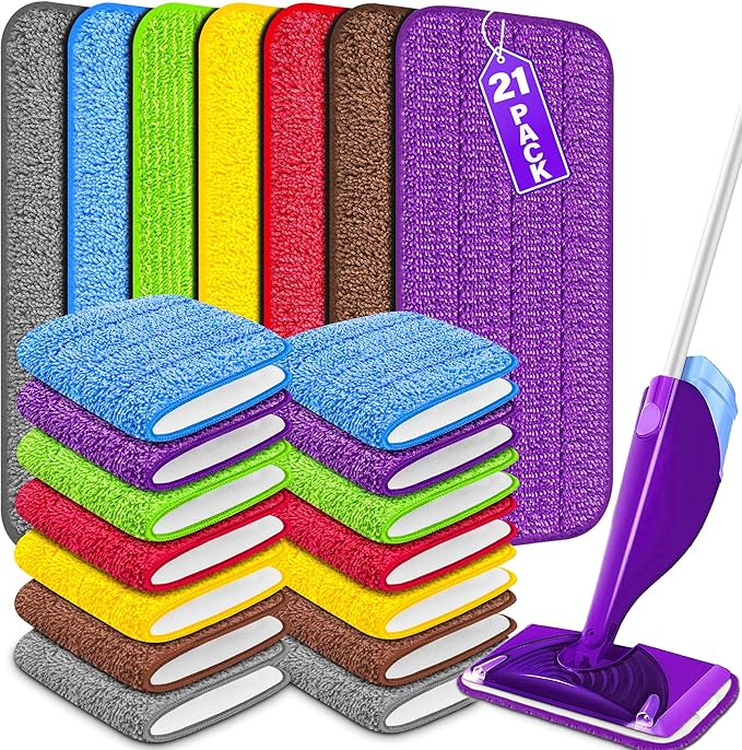 Reusable Mop Pads for Swiffer WetJet, Wet Pads Refills for 12'' Spray Mop, Microfiber Refill Machine Washable Up to 100+ Floor Cleaning for All Kinds of Floor Types, 21 Pack