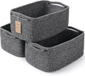 3-Pack Shelf Baskets for Organizing, Closet Organizer Bins, Small Woven Baskets, Rope Toy Basket, Storage Basket for Shelves, Cube Decorative Box, 11.8×7.8×5.1”, Mixed Black
