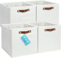 OrganiHaus 13" x 13" x 13" Cube Fabric Storage Bins Set of 4, Canvas Storage Cubes w/ Vegan Handles, 13 inch Collapsible Bins for Clothes & Toy Organizer, 13x13 Basket for Decor - White