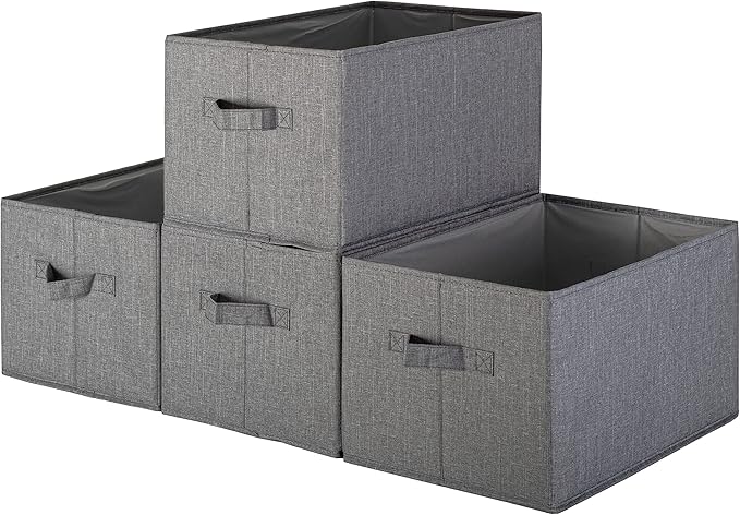 Pomatree Storage Baskets - 4 Pack - Sturdy Large Fabric Bins | Foldable Organizing Basket Bin for Home, Nursery, Closet & Shelves Organization | Storage Basket Cube Shelf Organizer (Grey)