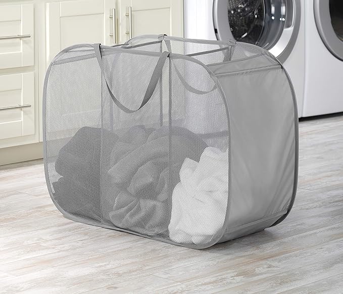 Whitmor Mesh Popup Laundry Hamper 3 Compartment Sortable Horizontal Collapsible Laundry Basket for Clothes Laundry Room Bedroom