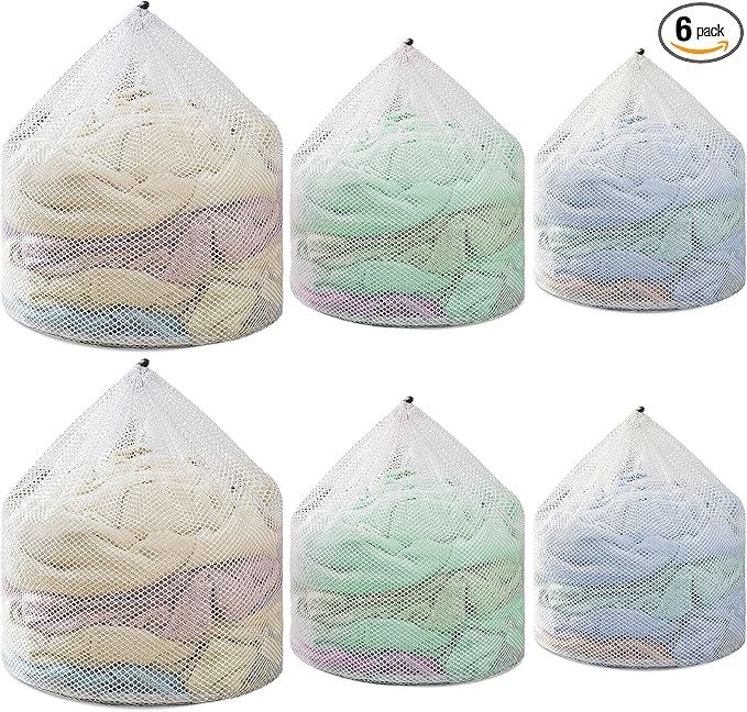 6Pcs Laundry Mesh Wash Bags, Drawstring Net Laundry Bag for Washing Machine, Mesh Laundry Wash Bags for Home Dorm Hotel Travel Use