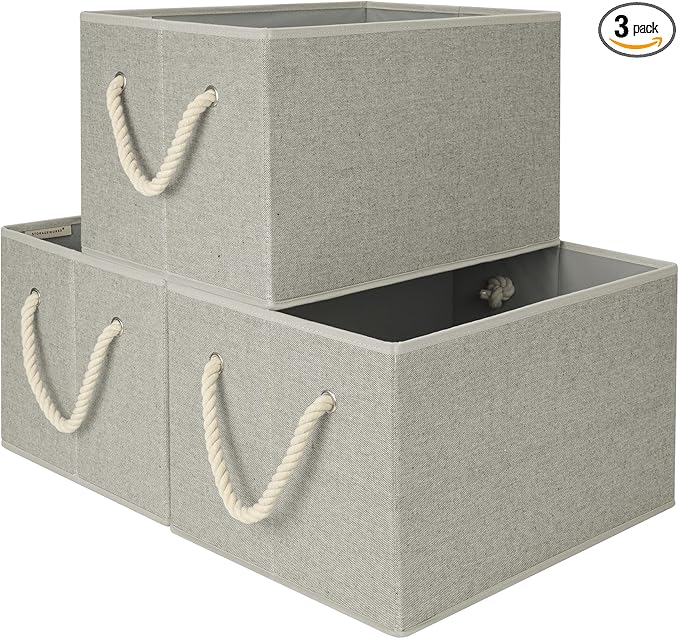 StorageWorks Fabric Storage Bins for Shelves, Storage Baskets for Closet Organization, Organizer Bins for Clothes Storage, Gray, Extra Large, 3-Pack