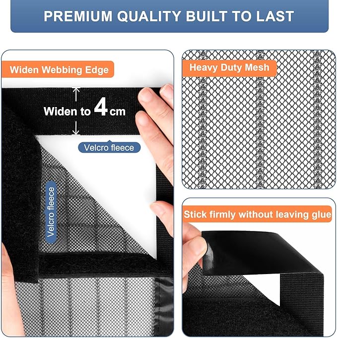 Magnetic Screen Door Mesh 38" x 82" - Fits 36" x 80" Door Size, Works for Patio, Sliding Door, Keeps Bug Mosquito Out, Fresh Air Flow, Black