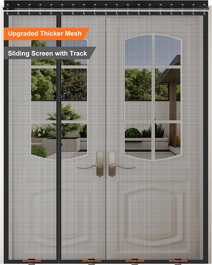 Sliding Magnetic Screen Door with Track Closure, Thicker 265g/㎡ Reinforced Mesh, Retractable Privacy Curtain, Door Screen Magnetic Closure for Sliding & French Doors (Black, 36 * 80IN)