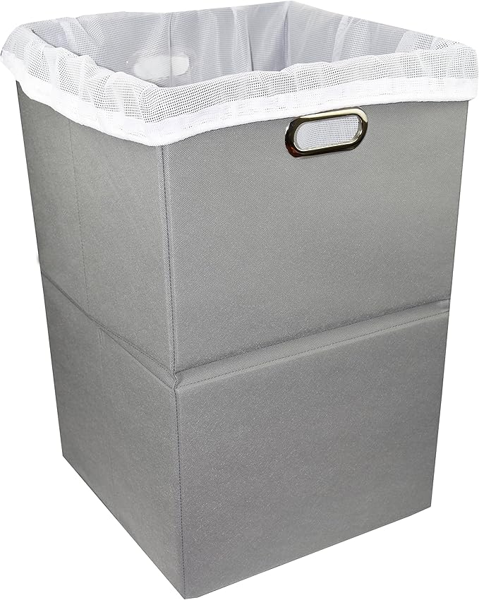 Foldable Large Laundry Hamper With Laundry Bag - Premium Durable Non-Woven Fabric, Plastic Board, Extra-Large Size, Space-Saving & Compact Clothes Basket With Metal Handles (Gray)