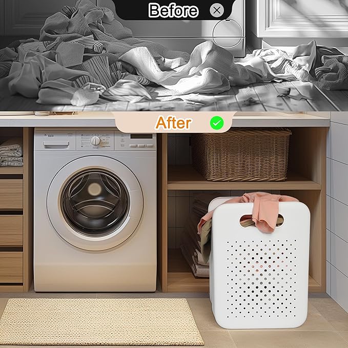 Small Collapsible Laundry Basket, Space-Saving Wall-Mounted Hamper with Detachable Mini-Basket, Portable Hanging Organizer for Clothes, Underwear Socks. (White)