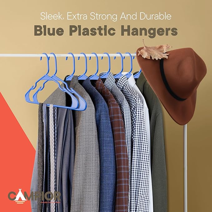 Plastic Clothes Hangers – Heavy Duty Hanger Set, for Organizing Clothes, Dresses, and Coat, Holds Up to 5 lbs, Space-Saving Hangers with Non-Slip Shoulder Grooves, Pack of 20, Blue