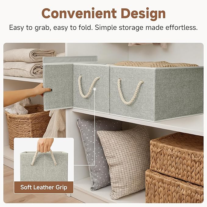 StorageWorks Fabric Storage Bins for Shelves, Storage Baskets for Closet Organization, Organizer Bins for Clothes Storage, Gray, Extra Large, 3-Pack