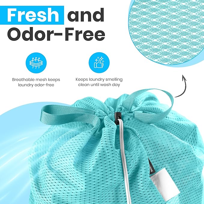 Large Mesh Laundry Bags - 2-Pack Heavy Duty with Handles & Drawstring - Machine Washable Net Laundry Sacks for College Dorm, Camp, Travel, Bedding & Clothes Storage (Teal)