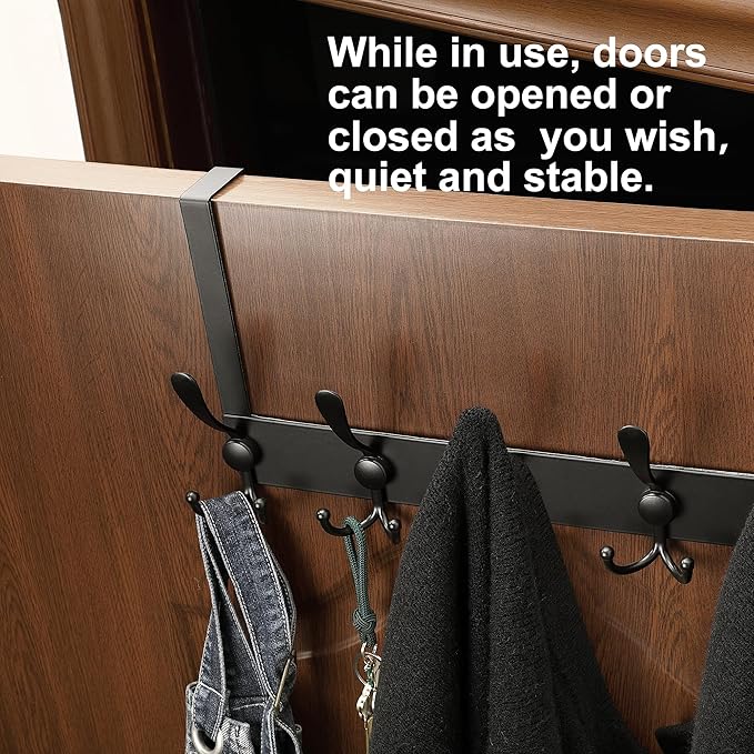 OIM OMIIOMIO No Drill, No Installation Over The Door Coat Rack with 15 Hooks - Door Hanger Organizer for Towels, Coats, Hats | Bathroom, Bedroom, Closet Storage Solution