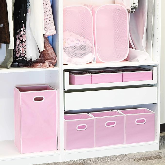 Simple Houseware Foldable Cube Storage Bins with Handles, 11-Inch, Pink, 6-Pack, Fabric Cubes Organizer for Closet or Shelves