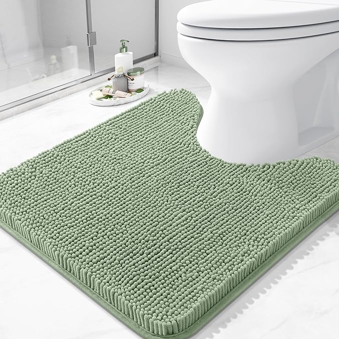 Arotive Bathroom Toilet Rugs U Shaped 24x24, Extra Soft Absorbent Shaggy Chenille Contour Bath Rugs for Toilet, Machine Washable Non-Slip Contoured Bath Mats, Sage Green