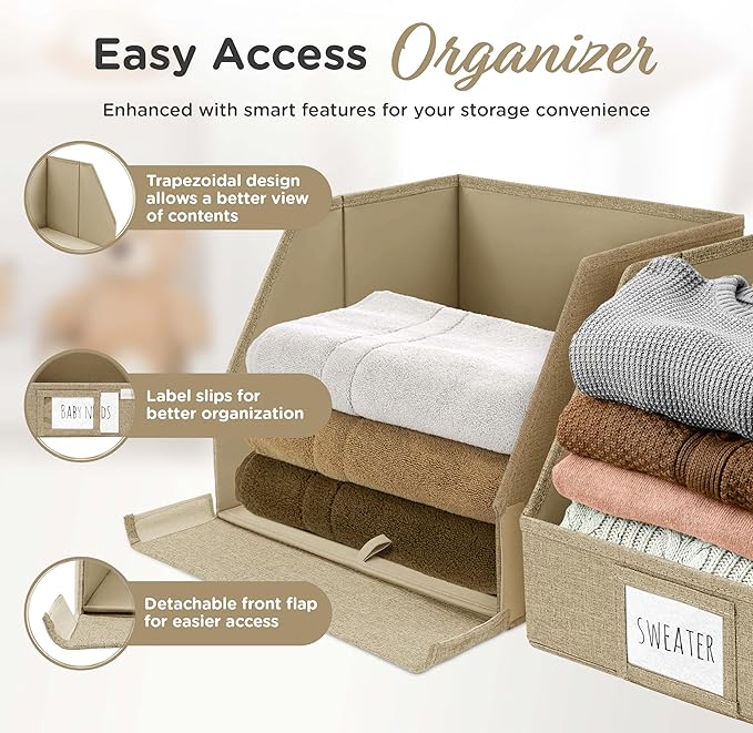 VIVIDECOR Storage Cubes – 12x12x10 Fabric Baskets for Organizing, Storage Baskets for Shelves, Front Opening Fabric Bins, Closet Organizer Bins for Clothes, Towels, Sweaters, Linen – Brown, 3 Pack