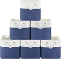 11 Inch Cube Storage Bins, 6 Pack Fabric Storage Cubes with Rope Handles, Organizer Baskets for Closet Shelves, Clothes and Home Organization(White/Blue)