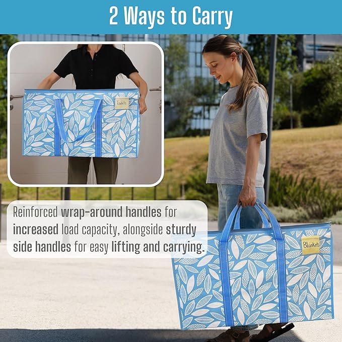 VENO 4 Pack Heavy Duty Moving Bags, Extra Large Storage Bags with Reinforced Handles & Strong Zippers, Foldable & Reusable Moving Box Alternative for Clothes & Dorm Storage