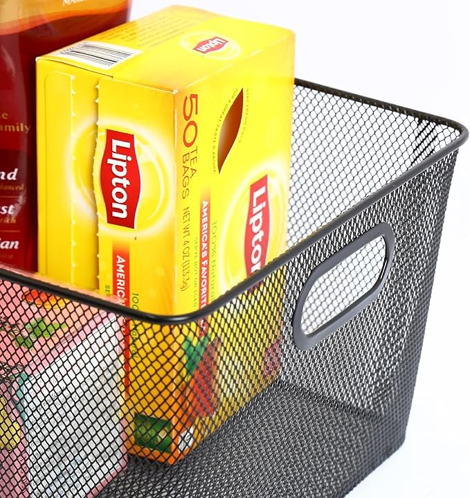YBM Home Wire Mesh Kitchen Storage Basket Organizer for Organizing Household Pantry and Kitchen Cabinets - Multipurpose Wire Storage Baskets for Home, Dorm Room, Garage, Black - 2 Pack