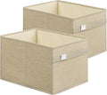 SONGMICS Storage Baskets, Set of 2 Storage Bins, 15.7 x 11.8 x 9.8 Inches, 2 Handles, Oxford Fabric and Linen-Look Fabric, Easy to Clean, Foldable, Metal Label Holders, Summer Sand UROB240Y02