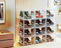 12 Pack Clear Shoe Storage Boxes Stackable, Plastic Shoe Boxes with Lids, Sneaker Storage, Transparent, Thick Hard, Drop Front Door, Within US Size 13