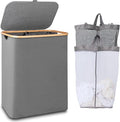 150L Laundry Hamper with Lid-Large Laundry Basket with Bamboo Handles, Grey Hampers for Laundry, Dirty Clothes Hamper with 2 Removable Inner Bags for Clothes Toys Towels