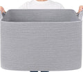 Goodpick 105L Extra Large Blanket Basket 25" x 16" x 16" Cotton Rope Storage Bins for Dirty Clothes, Rectangle Woven Laundry Basket for Living Room Bedroom, Toy Storage Baskets for Kids, Gray