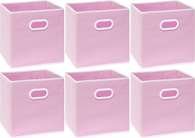 Simple Houseware Foldable Cube Storage Bins with Handles, 11-Inch, Pink, 6-Pack, Fabric Cubes Organizer for Closet or Shelves